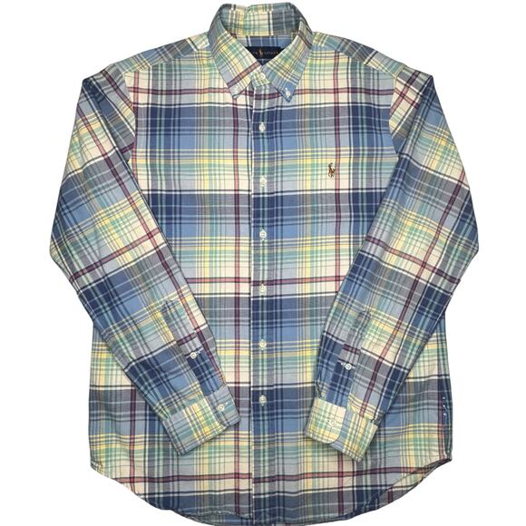 Ralph Lauren Shirt Mens‎ M Green Blue Button Up Long Sleeve Plaid Flannel Logo - Picture 1 of 7
